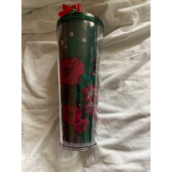 Starbucks Floral Forest-Themed Tumbler With Red Flower Straw Top - Picture 7 of 8